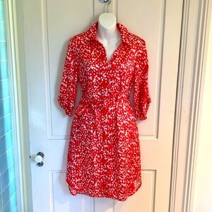 Finley red and white belted shirt dress size small NWT Raindrop Print